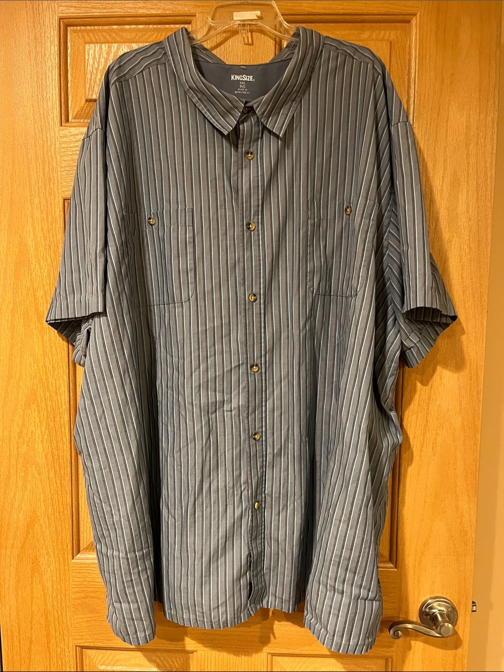Kingsize Men's Gray Stripe Short-Sleeve Button-Up Shirt 6XL BIG